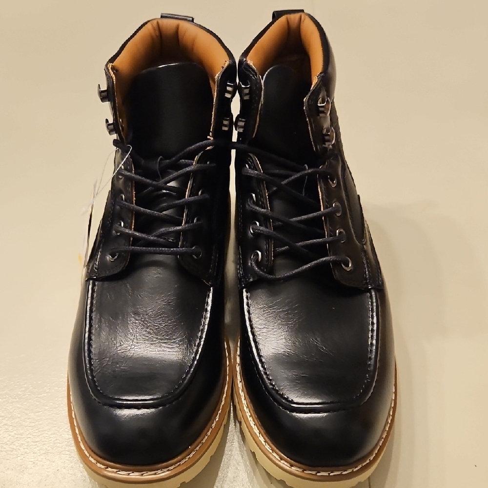 Men's Black Leather Lace-Up Work Boots